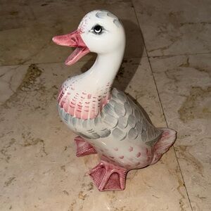 Charming Italian Duck Figurine Hand Painted Pink Accents signed.